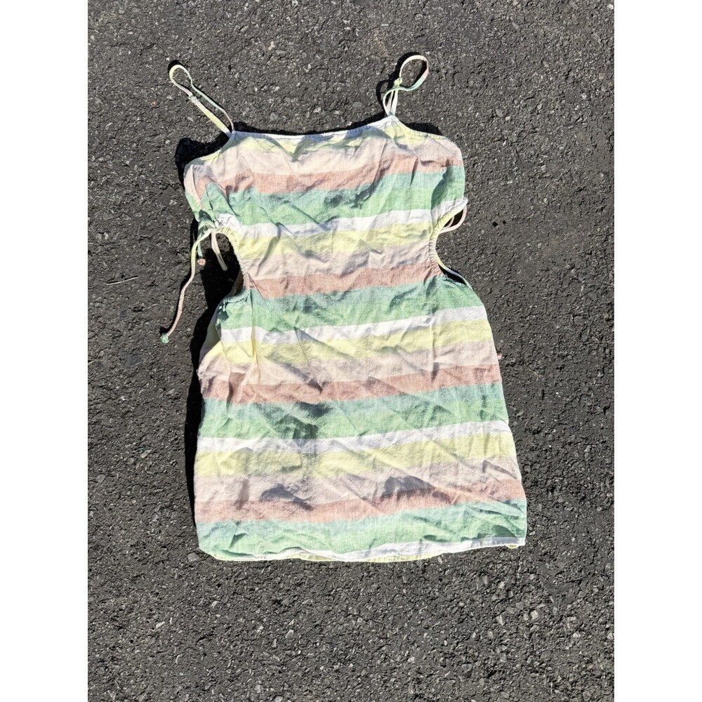 Aerie Linen Blend Multicolor Striped Side Cut Out Mini Dress Women's Medium